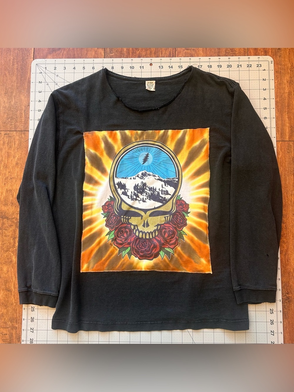 Custom Upcycled Grateful Dead Steak Your Face Mountain Tie Dye Long Sleeve | Sm